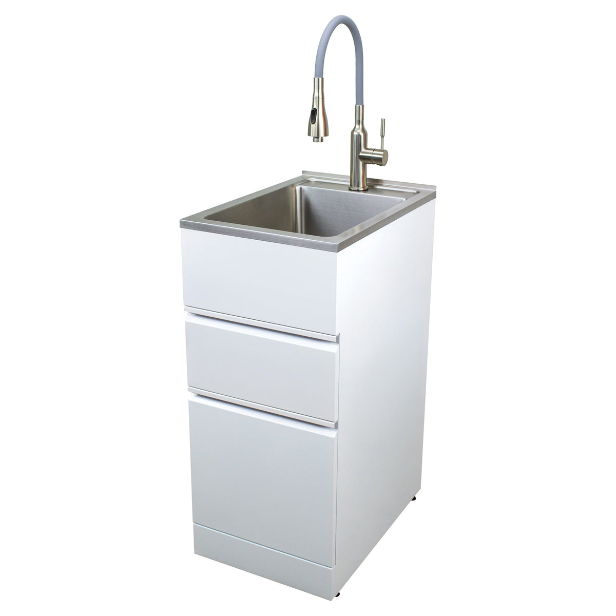 Transolid Gloss White Freestanding Laundry Sink with Cabinet and Faucet