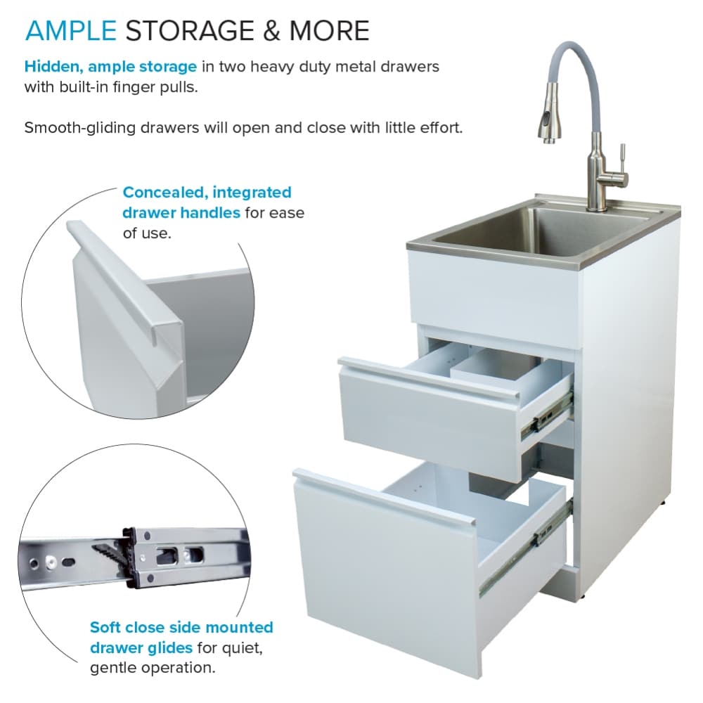 Transolid Freestanding Laundry Sink with Cabinet and Faucet - Gloss White