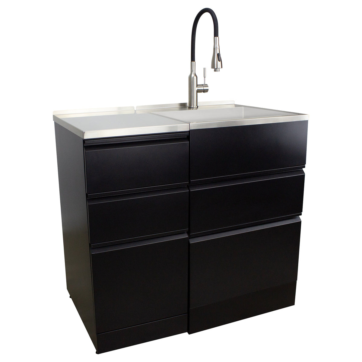 Transolid Matte Black Freestanding Laundry Sink with Cabinet and Flex+Freeze Faucet