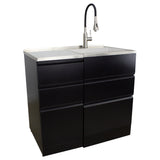 Transolid Matte Black Freestanding Laundry Sink with Cabinet and Flex+Freeze Faucet