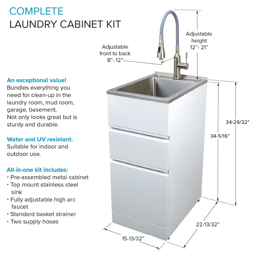 Transolid Freestanding Laundry Sink with Cabinet and Faucet - Gloss White