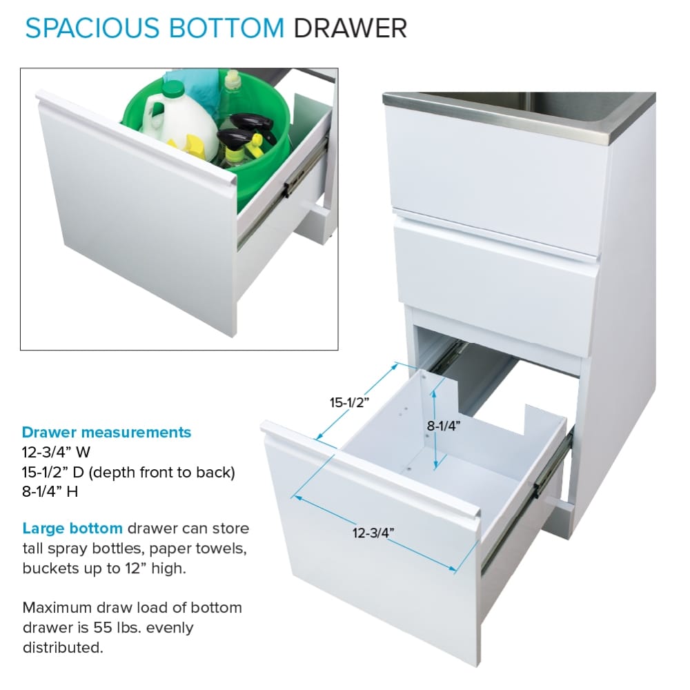 Transolid Freestanding Laundry Sink with Cabinet and Faucet - Gloss White