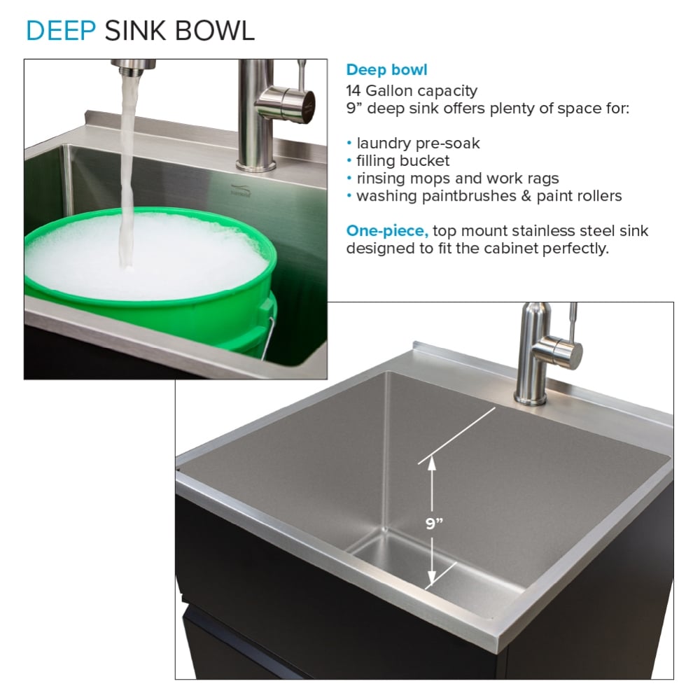 Transolid Matte Black Freestanding Laundry Sink with Cabinet and Faucet