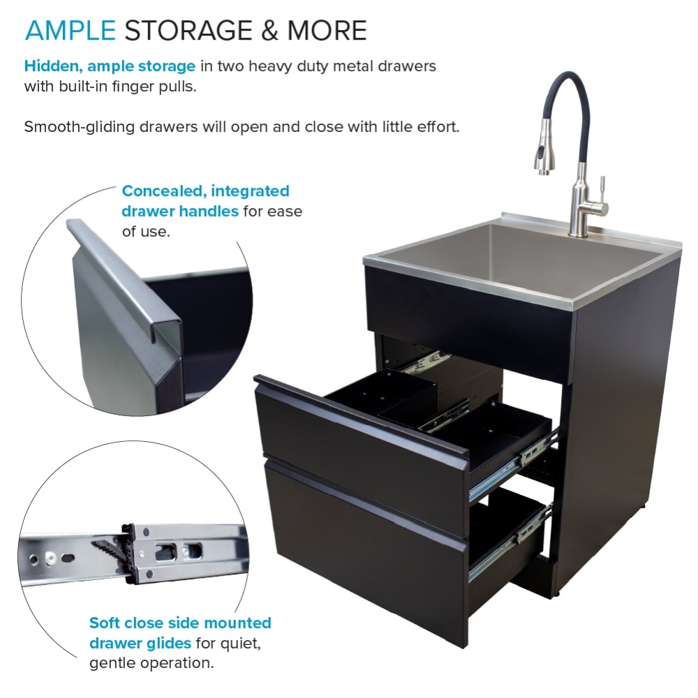 Transolid Matte Black Freestanding Laundry Sink with Cabinet and Faucet