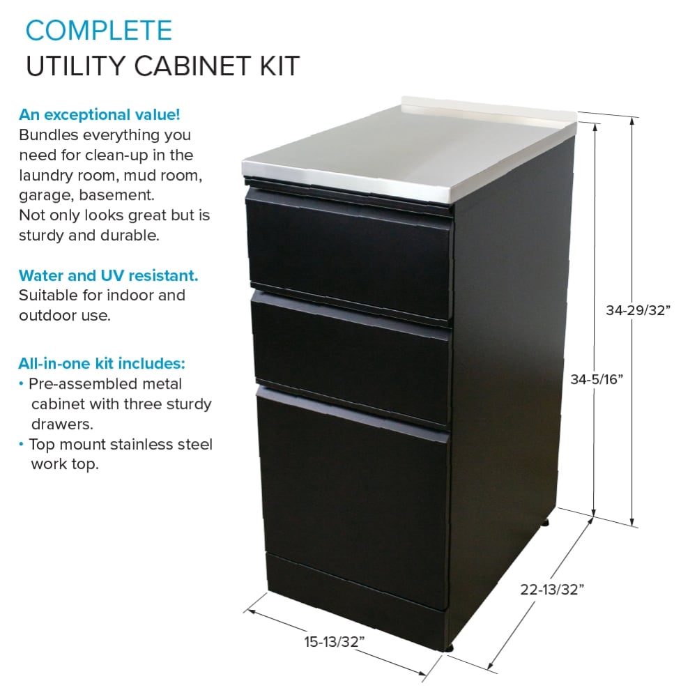 Transolid Matte Black Freestanding Laundry Sink with Cabinet and Faucet