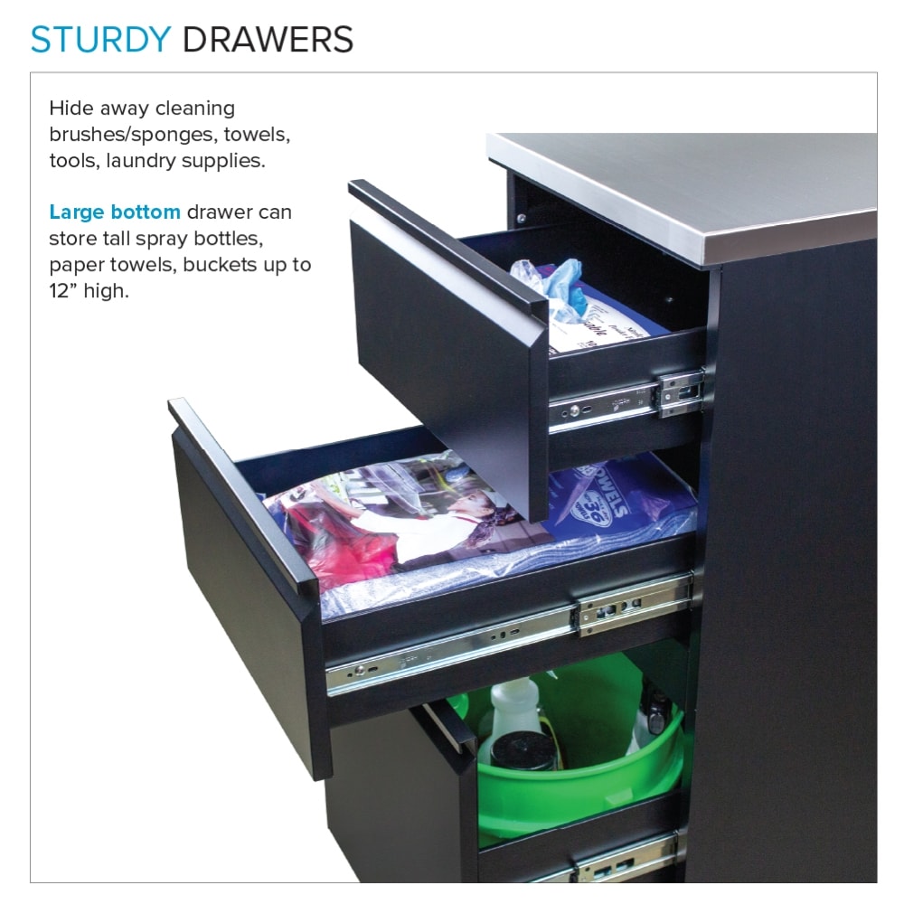 Transolid Matte Black Freestanding Laundry Sink with Cabinet and Flex+Freeze Faucet