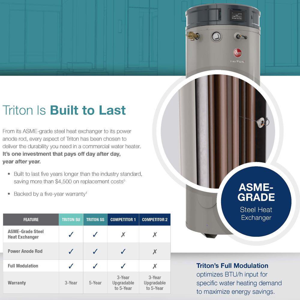 Commercial Triton Heavy Duty High Efficiency 100 Gal. 300K BTU ULN Natural Gas Power Direct Vent Tank Water Heater - Super Arbor