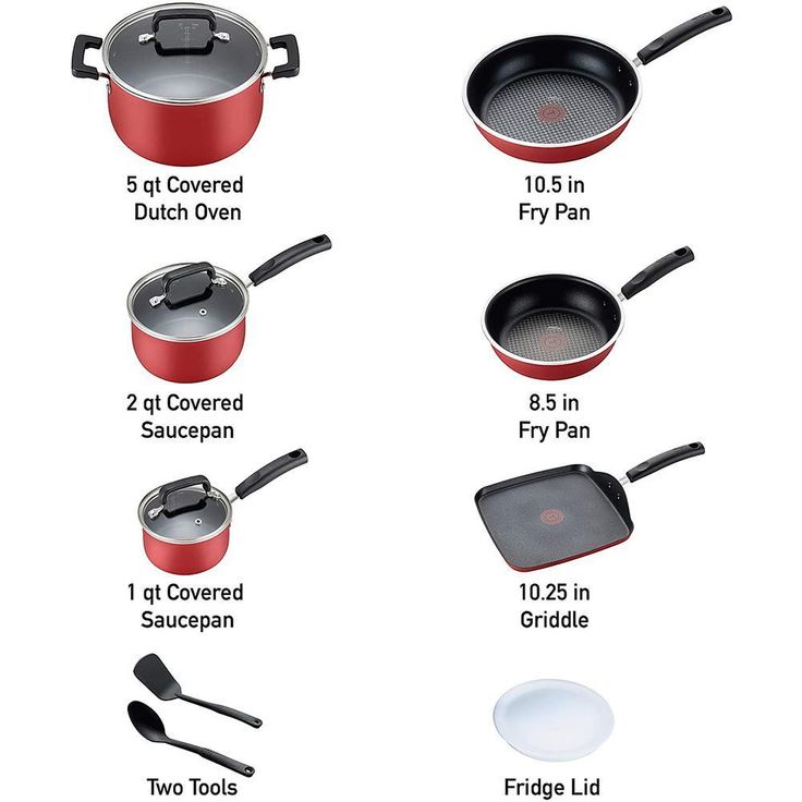 12-Piece Nonstick Titanium Cookware Set with Lids in Red