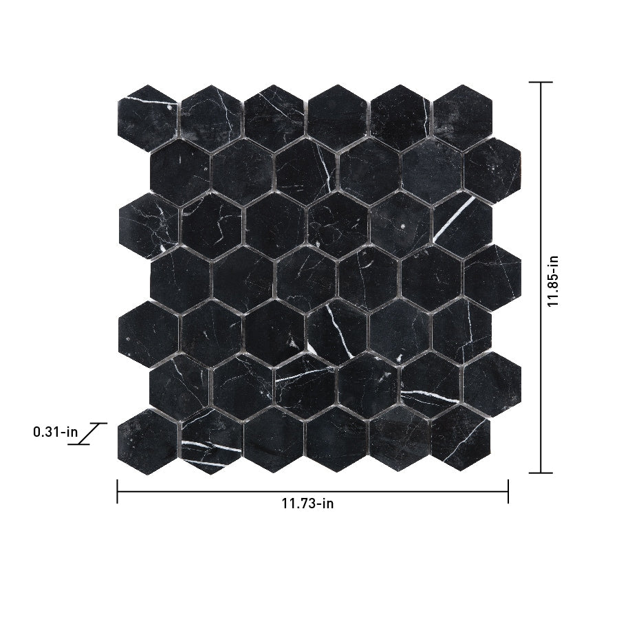 Satori Nero 12-in x 12-in Polished Natural Stone Marble Look Hexagon Mosaic Wall Tile (0.96-sq. ft/ Piece)