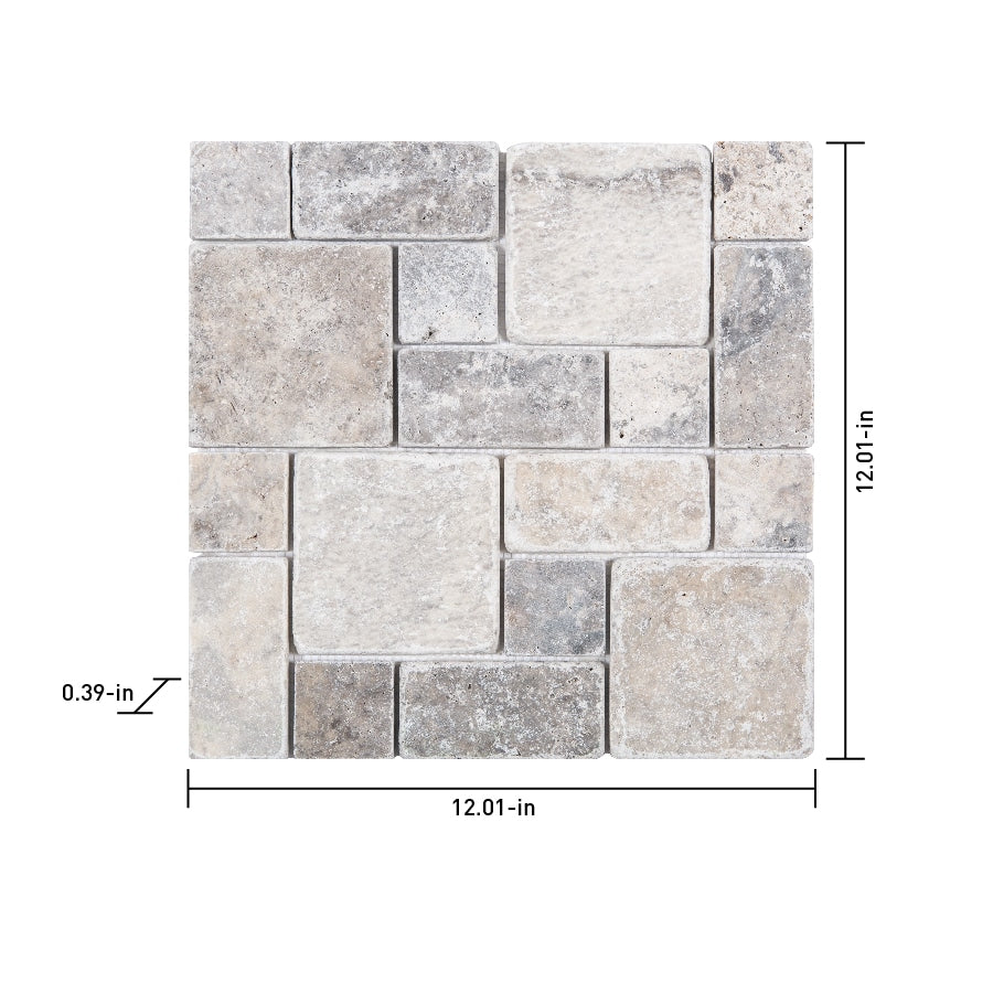 Satori Silver Crescent 12-in x 12-in Honed Travertine Versailles Stone-Look Mosaic Wall Tile, 1-sq ft Piece