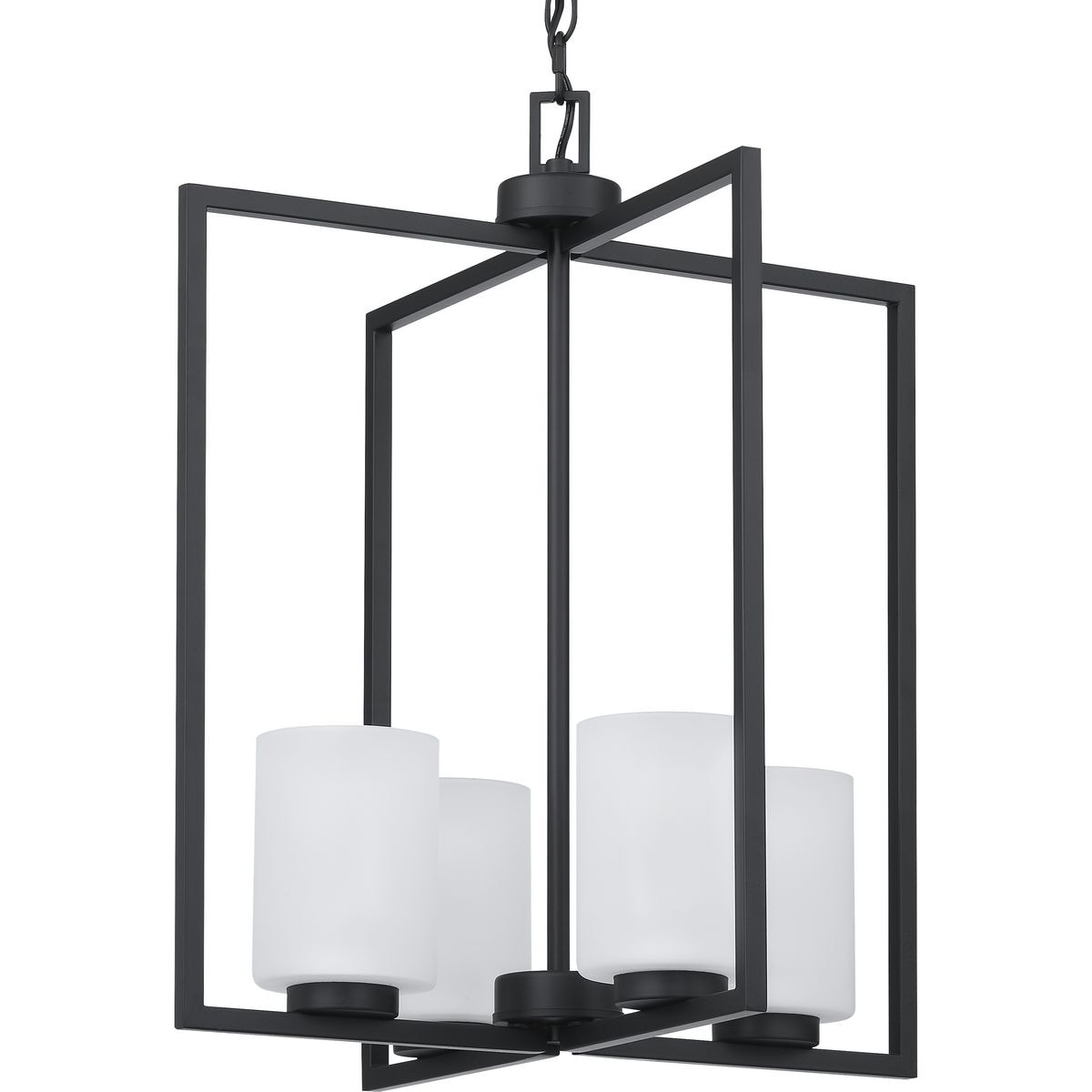 Progress Lighting Rexington 4-Light Matte Black Modern/Contemporary Etched Glass Cylinder Medium Hanging Pendant Light