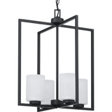Progress Lighting Rexington 4-Light Matte Black Modern/Contemporary Etched Glass Cylinder Medium Hanging Pendant Light