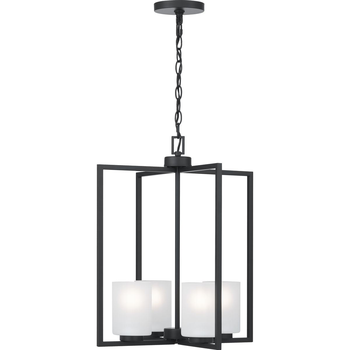 Progress Lighting Rexington 4-Light Matte Black Modern/Contemporary Etched Glass Cylinder Medium Hanging Pendant Light