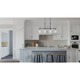 Progress Lighting Rexington 4-Light Matte Black Modern/Contemporary Etched Glass Linear Large Hanging Kitchen Island Light