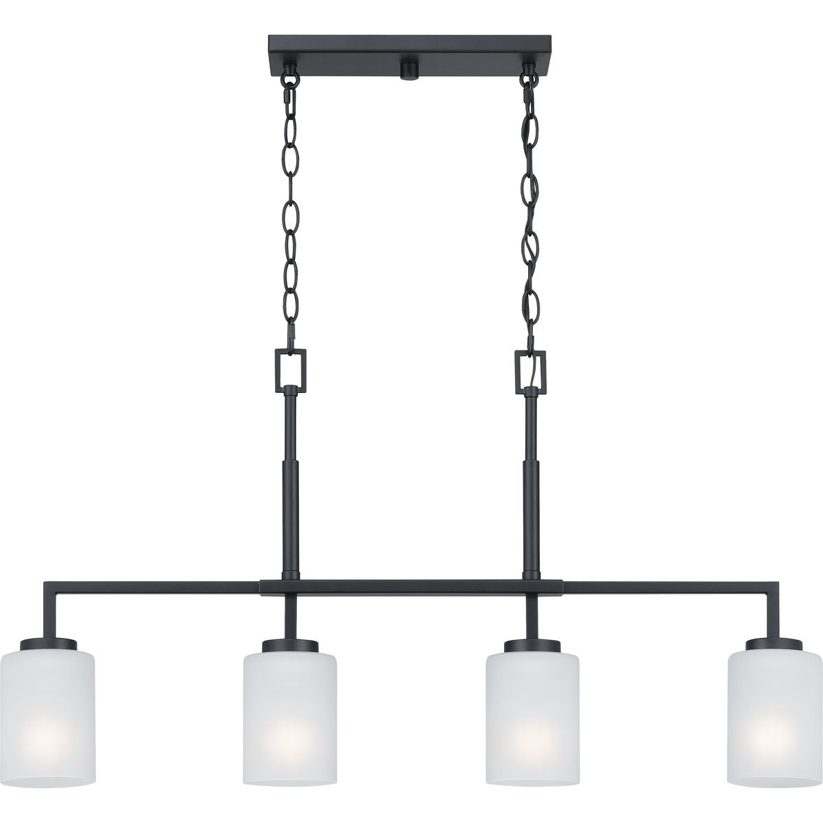 Progress Lighting Rexington 4-Light Matte Black Modern/Contemporary Etched Glass Linear Large Hanging Kitchen Island Light