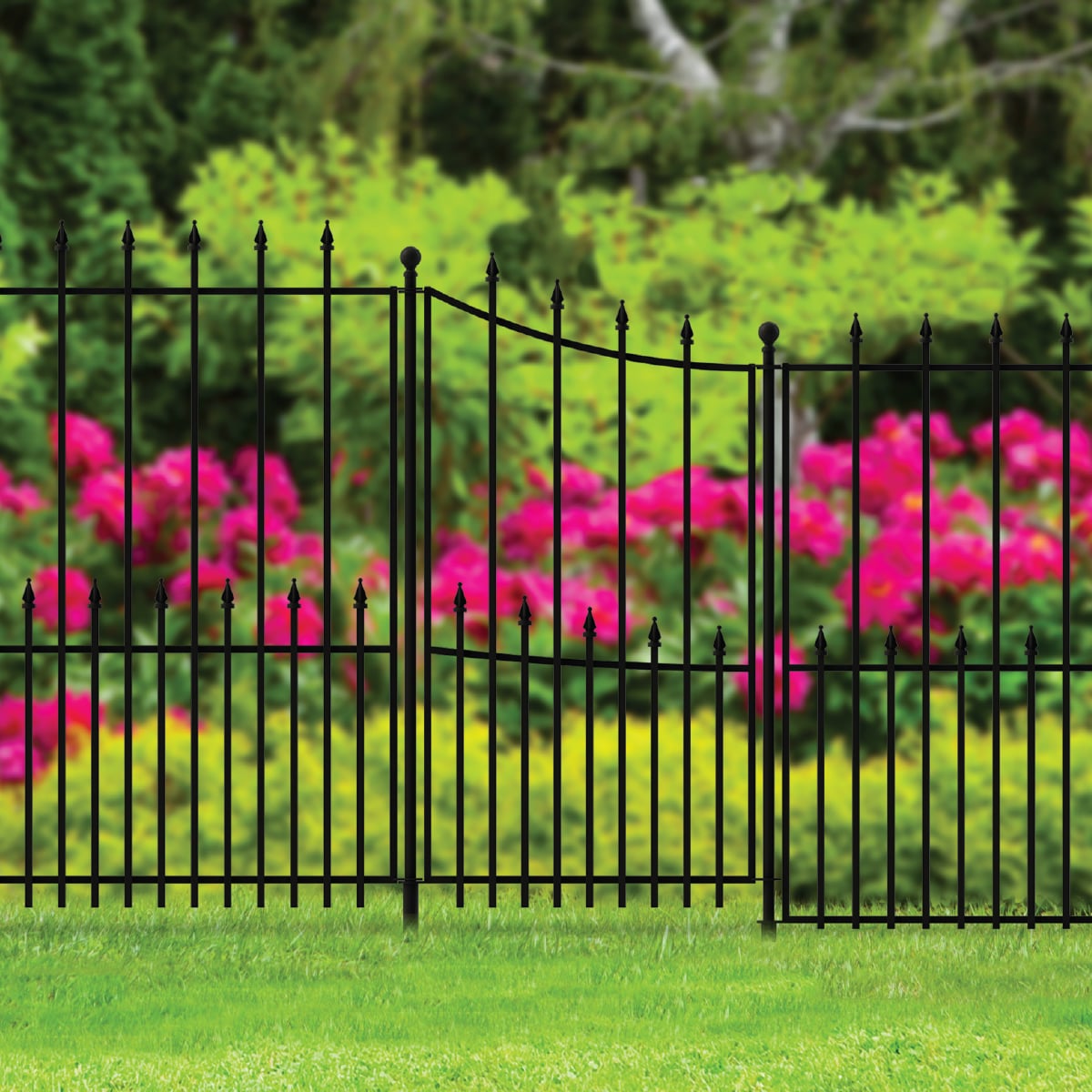 YARDLINK Right Transitional Panel 4-ft H x 2-ft W Black Steel Decorative Metal Pressed-point No Dig Decorative Fence Panel