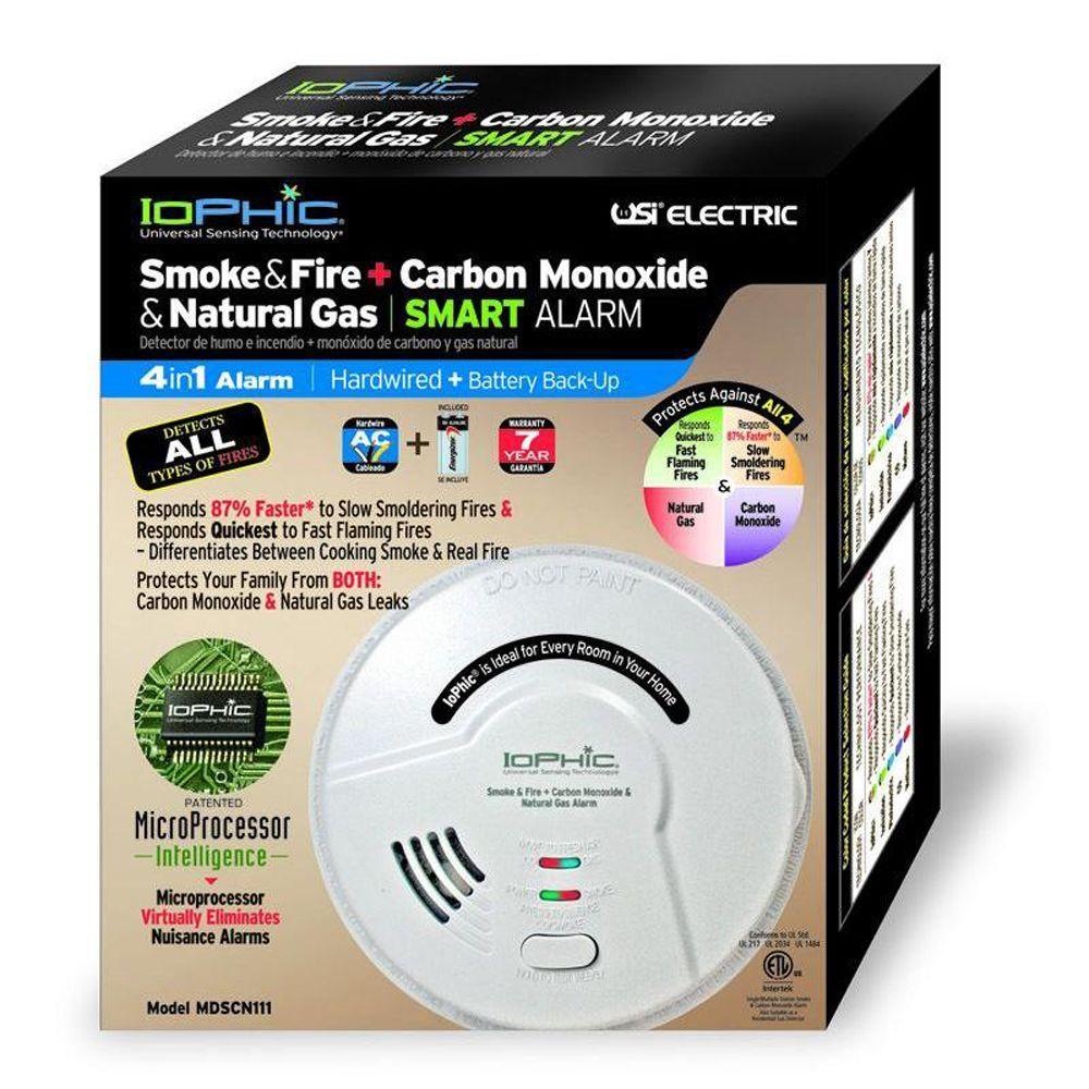 AC Hardwired Iophic Smoke/Fire Carbon Monoxide and Natural Gas Alarm with Battery Backup - Super Arbor