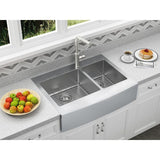 Brimley Retrofit Dual Mount Stainless Steel 33 in. 1-Hole 60/40 Double Bowl Curved Farmhouse Apron Front Kitchen Sink