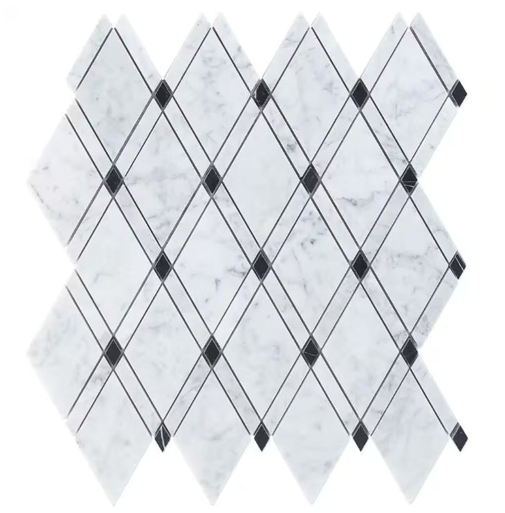 Grand Pavo Carrera Blend 11 in. x 12 in. x 10 mm Polished Marble Mosaic Tile