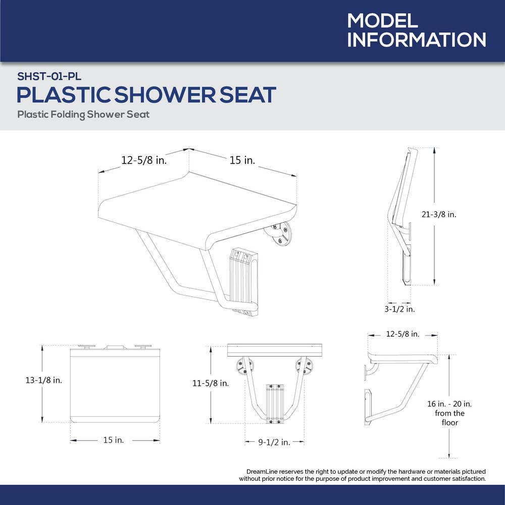 13.125 in. x 15 in. Plastic Folding Shower Seat in Chrome - Super Arbor