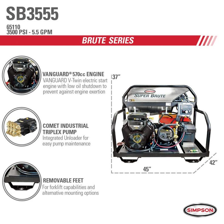 Simpson Super Brute 3500 PSI at 5.5 GPM Vanguard V-Twin with Comet Triplex Plunger Pump Hot Water Gas Pressure Washer