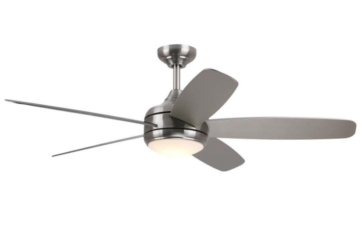 Harbor Breeze Monarch 52-in Brushed Nickel Integrated LED Indoor/Outdoor Ceiling Fan with Remote, 5-Blade