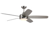 Harbor Breeze Monarch 52-in Brushed Nickel Integrated LED Indoor/Outdoor Ceiling Fan with Remote, 5-Blade
