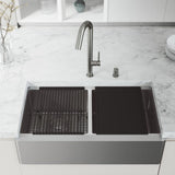 Oxford Stainless Steel 33 in. Double Bowl Flat Farmhouse Apron-Front Workstation Kitchen Sink with Accessories - Super Arbor