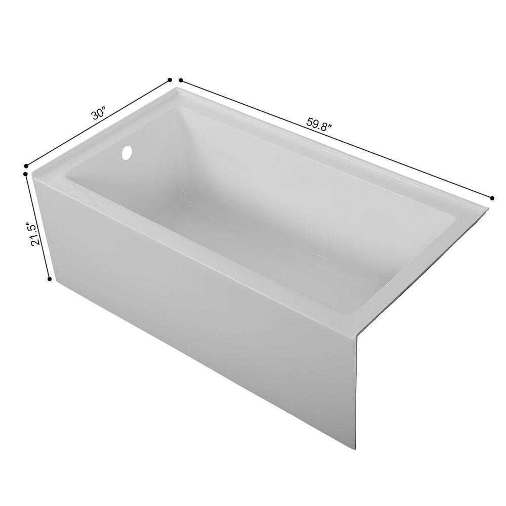 59.76 in. Left-Hand Acrylic Center Drain Rectangular Alcove Bathtub in White - Super Arbor