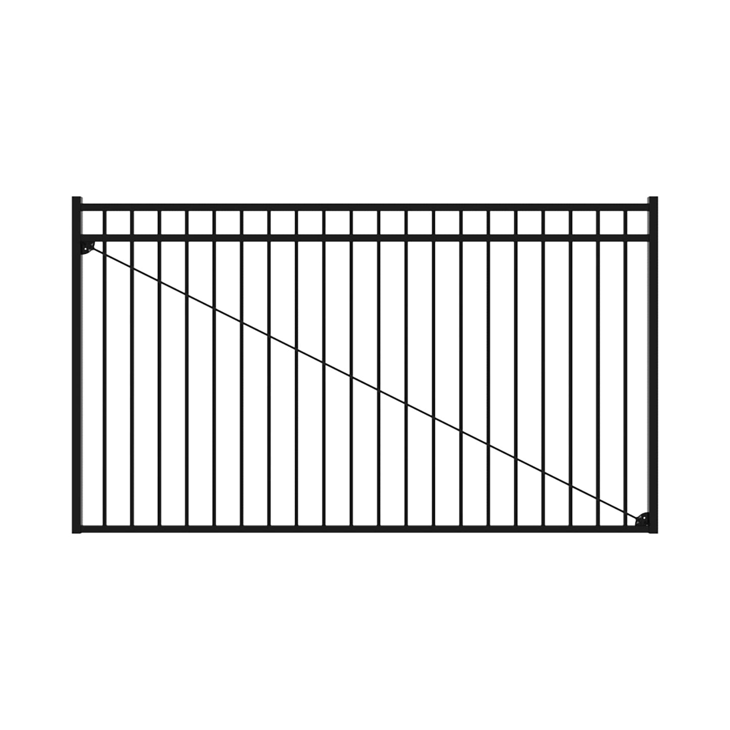 Fortress Building Products 4-1/2-ft H x 8-ft W Gloss Black Galvanized Steel Spaced Picket Flat-top Decorative Drive Gate Fence Gate