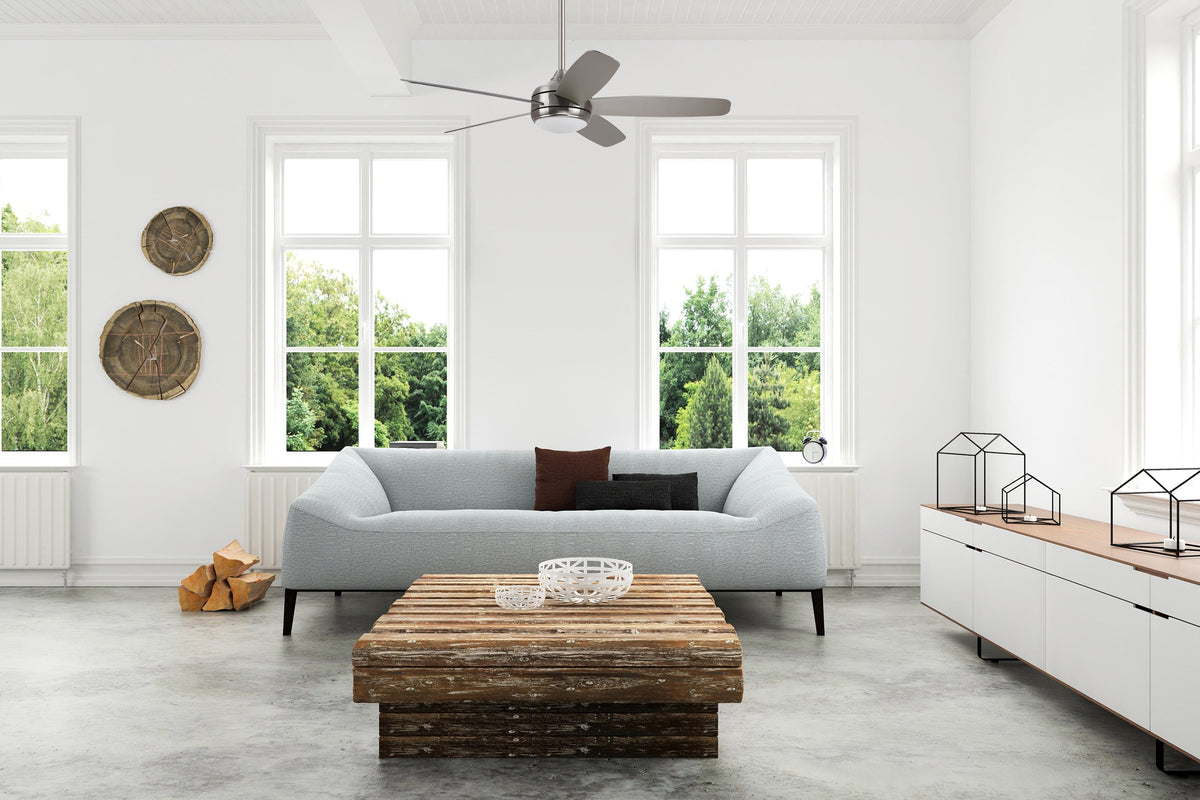 Harbor Breeze Monarch 52-in Brushed Nickel Integrated LED Indoor/Outdoor Ceiling Fan with Remote, 5-Blade