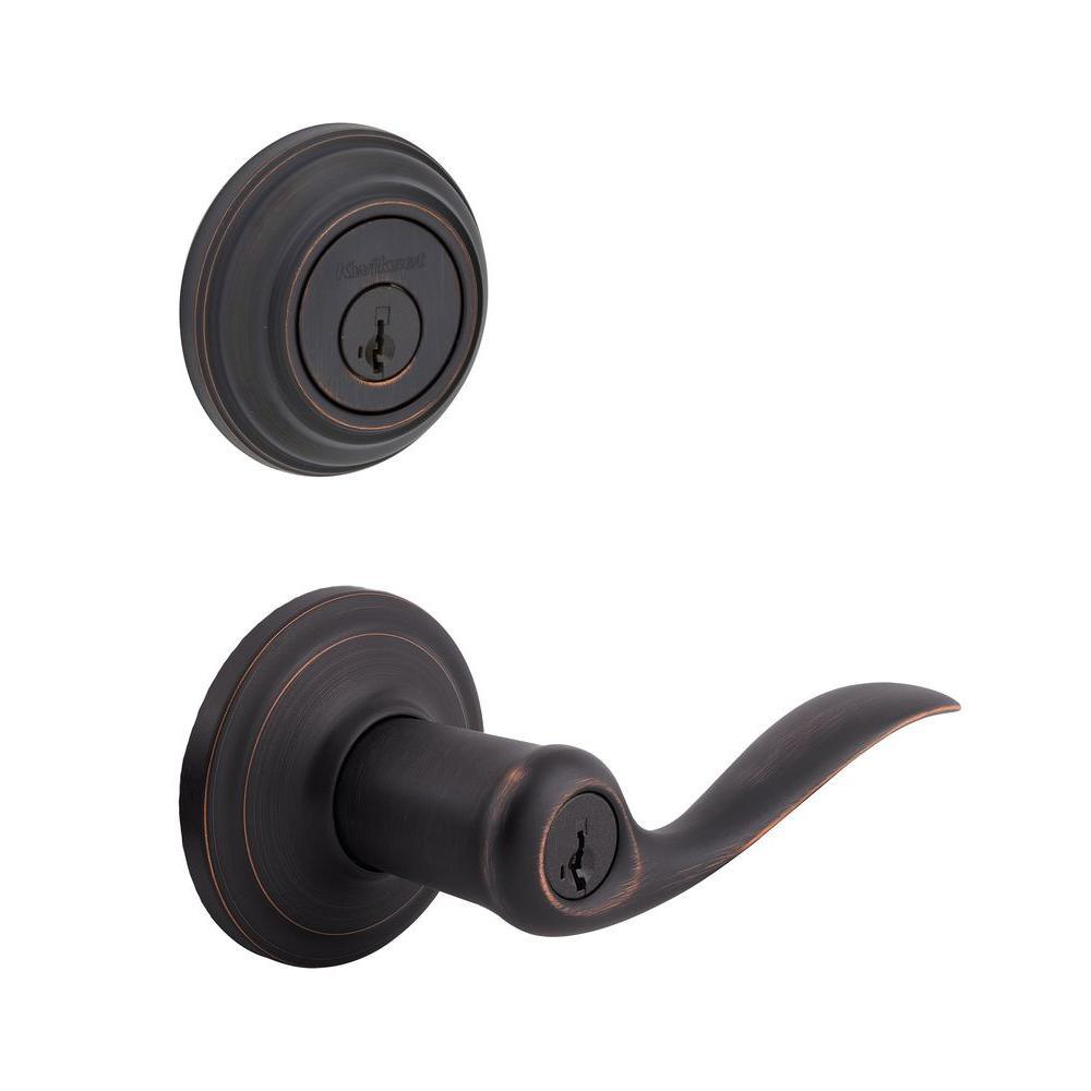 Tustin Satin Nickel Exterior Entry Door Lever and Single Cylinder Deadbolt Combo Pack Featuring SmartKey Security - Super Arbor