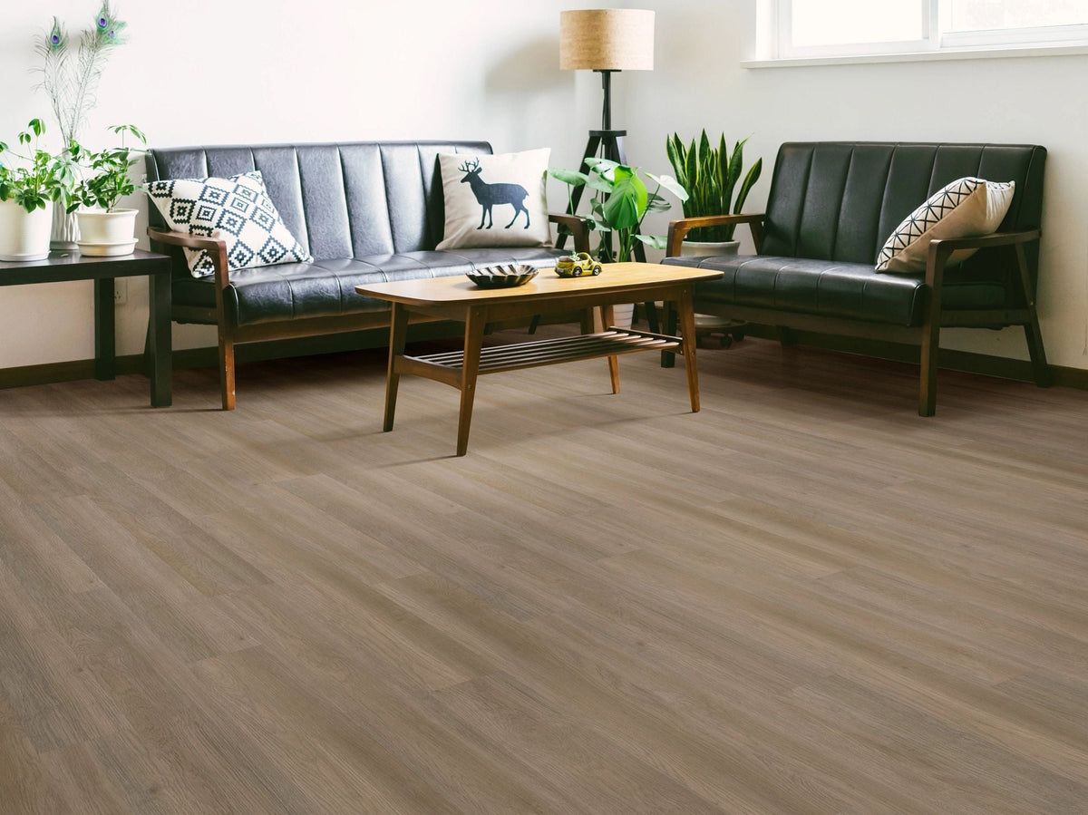 Shaw Boundless 8 Narrator Brown 8-mil x 7-in W x 48-in L Waterproof Glue Down Luxury Vinyl Plank Flooring (34.98-sq ft/ Carton)