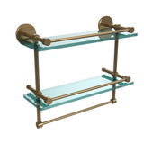 16 in. L  x 12 in. H  x 5 in. W 2-Tier Gallery Clear Glass Bathroom Shelf with Towel Bar in Matte Black - Super Arbor