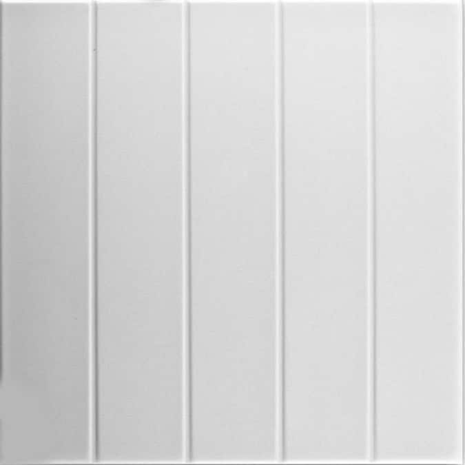 A La Maison Ceilings 1.67-ft x 1.67-ft Beadboard Plain White Polystyrene Surface-mount Ceiling Tile (8-Pack, 21.6-sq ft / Case)