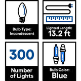 GE String-A-Long 300-Count Blue Incandescent Icicle Christmas Lights, Constant-On, Plug-In, White Wire, 13.2-ft Lighted Length