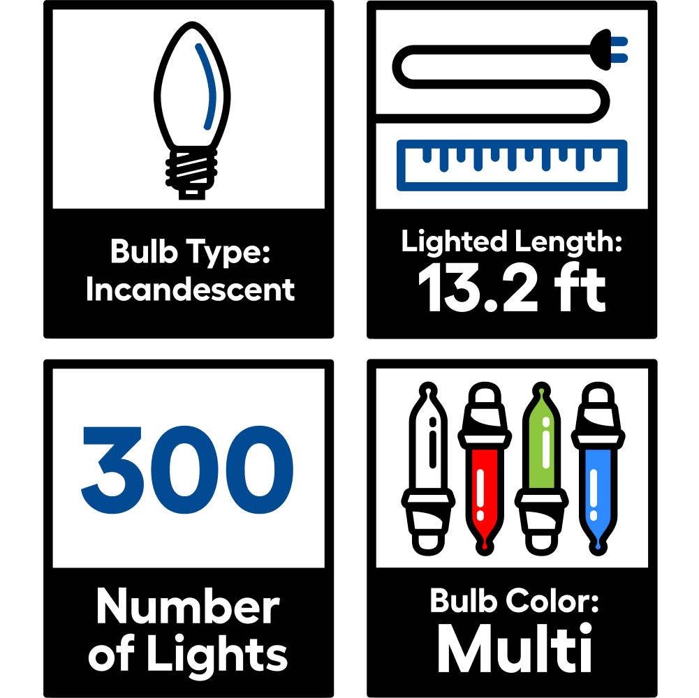 GE String-A-Long 300-Count Constant Multicolor Mini Incandescent Plug-In Christmas Icicle Lights