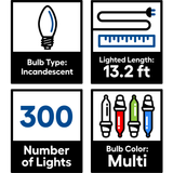 GE String-A-Long 300-Count Constant Multicolor Mini Incandescent Plug-In Christmas Icicle Lights