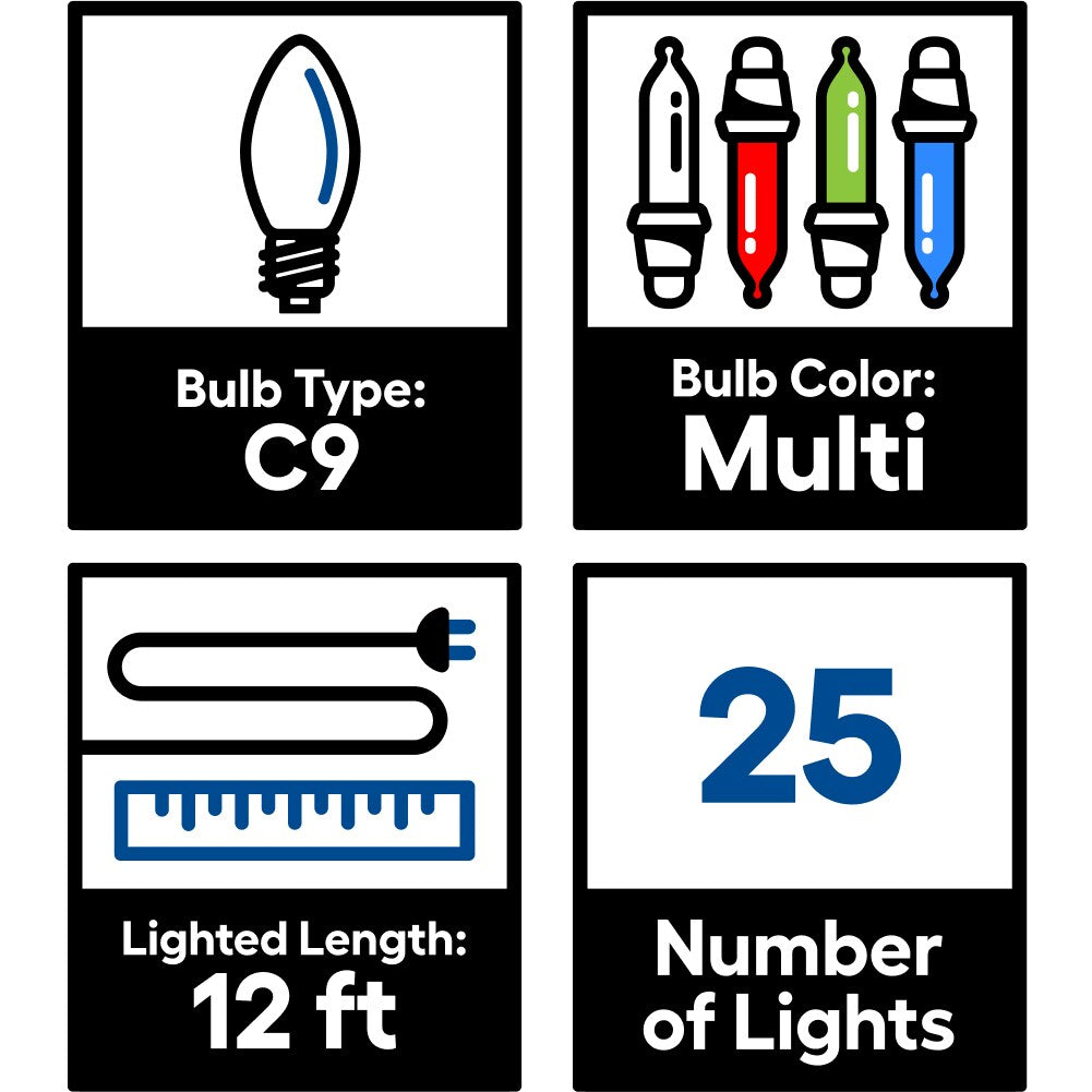 GE StayBright 25-Count 12-ft Multicolor LED Plug-In Christmas String Lights