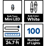 GE StayBright 100-Count 24.7-ft Warm White LED Plug-In Christmas String Lights, White Wire