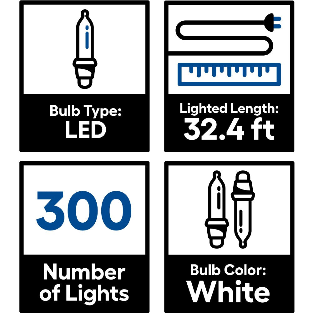 GE StayBright 300-Count Constant White Mini LED Plug-In Christmas Icicle Lights