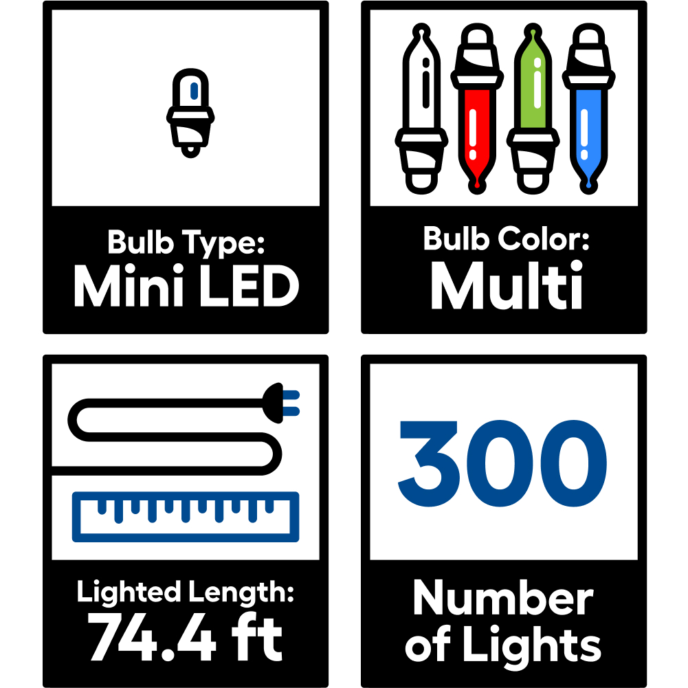 GE StayBright 300-Count 74.5-ft Multicolor LED Plug-In Christmas String Lights