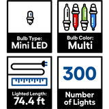 GE StayBright 300-Count 74.5-ft Multicolor LED Plug-In Christmas String Lights