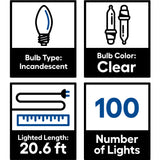 GE ConstantON 100-Count 20.6-ft Clear Incandescent Plug-In Christmas String Lights, Green Wire
