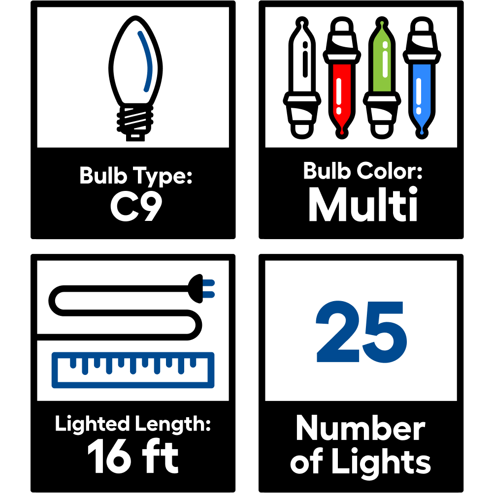 GE String-A-Long 25-Count 16-ft Multicolor C9 Incandescent Plug-In Christmas String Lights