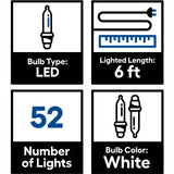 GE StayBright 52-Count Sparkling White Mini LED Plug-In Christmas Icicle Lights, 13 Icicles, 6-ft Lighted Length