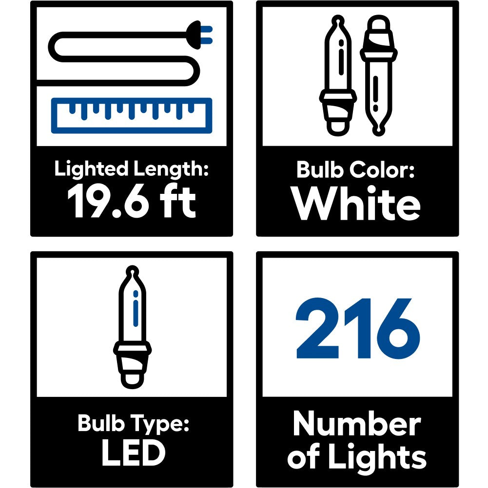 GE StayBright 216-Light 19.6-ft White Integrated LED Christmas Tape Lights