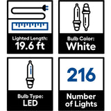GE StayBright 216-Light 19.6-ft White Integrated LED Christmas Tape Lights