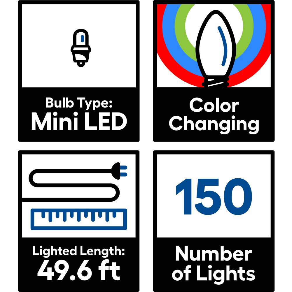 GE Color Choice 150-Count 49.6-ft Multi-Function Color-Changing LED Plug-In Christmas String Lights