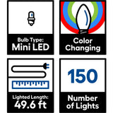 GE Color Choice 150-Count 49.6-ft Multi-Function Color-Changing LED Plug-In Christmas String Lights